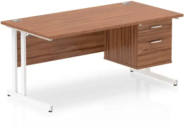 Dynamic Impulse Office Desk with 2 Drawer Fixed Pedestal - 1600 x 800mm - Walnut