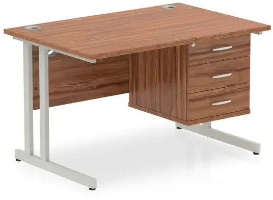 Dynamic Impulse Rectangular Desk with Cantilever Legs and 3 Drawer Top Pedestal - 1200mm x 800mm - Walnut