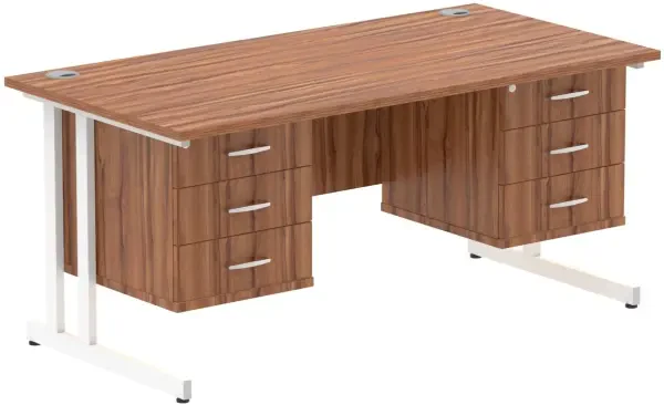 Dynamic Impulse Office Desk with 3 Drawer Fixed Pedestals - 1600 x 800mm - Walnut