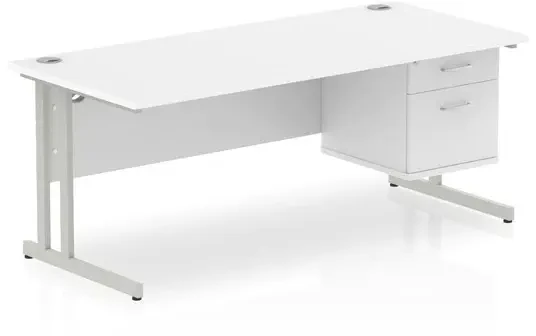 Dynamic Impulse Rectangular Desk with Cantilever Legs and 2 Drawer Top Pedestal - 1800mm x 800mm - White