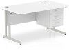 Dynamic Impulse Office Desk with 3 Drawer Fixed Pedestal - 1400 x 800mm - White