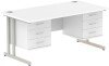 Dynamic Impulse Office Desk with 3 Drawer Fixed Pedestals - 1600 x 800mm - White