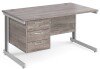 Gentoo Rectangular Desk with Cable Managed Legs and 3 Drawer Fixed Pedestal - 1400mm x 800mm - Grey Oak