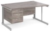 Gentoo Wave Desk with 3 Drawer Pedestal and Cable Managed Leg 1400 x 990mm - Grey Oak