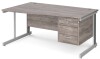 Gentoo Wave Desk with 3 Drawer Pedestal and Cable Managed Leg 1600 x 990mm - Grey Oak