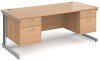Gentoo Rectangular Desk with Cable Managed Legs, 2 and 2 Drawer Fixed Pedestals - 1800mm x 800mm - Beech
