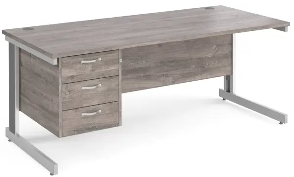 Gentoo Rectangular Desk with Cable Managed Legs and 3 Drawer Fixed Pedestal - 1800mm x 800mm - Grey Oak