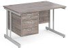 Gentoo Rectangular Desk with Twin Cantilever Legs and 3 Drawer Fixed Pedestal - 1200 x 800mm - Grey Oak