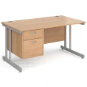 Gentoo Rectangular Desk with Twin Cantilever Legs and 2 Drawer Fixed Pedestal - 1400 x 800mm