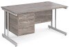 Gentoo Rectangular Desk with Twin Cantilever Legs and 3 Drawer Fixed Pedestal - 1400 x 800mm - Grey Oak