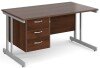 Gentoo Rectangular Desk with Twin Cantilever Legs and 3 Drawer Fixed Pedestal - 1400 x 800mm - Walnut