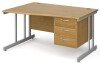 Gentoo Wave Desk with 3 Drawer Pedestal and Double Upright Leg 1400 x 990mm - Oak