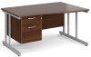 Gentoo Wave Desk with 2 Drawer Pedestal and Double Upright Leg 1400 x 990mm - Walnut