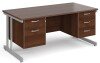 Gentoo Rectangular Desk with Twin Cantilever Legs, 2 and 3 Drawer Fixed Pedestals - 1600 x 800mm - Walnut