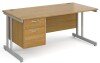 Gentoo Rectangular Desk with Twin Cantilever Legs and 2 Drawer Fixed Pedestal - 1600 x 800mm - Oak