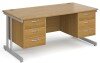 Gentoo Rectangular Desk with Twin Cantilever Legs, 3 and 3 Drawer Fixed Pedestals - 1600 x 800mm - Oak