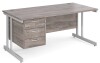 Gentoo Rectangular Desk with Twin Cantilever Legs and 3 Drawer Fixed Pedestal - 1600 x 800mm - Grey Oak