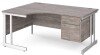 Gentoo Corner Desk with 2 Drawer Pedestal and Double Upright Leg 1600 x 1200mm - Grey Oak