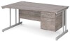 Gentoo Wave Desk with 2 Drawer Pedestal and Double Upright Leg 1600 x 990mm - Grey Oak