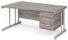 Gentoo Wave Desk with 3 Drawer Pedestal and Double Upright Leg 1600 x 990mm - Grey Oak