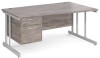 Gentoo Wave Desk with 2 Drawer Pedestal and Double Upright Leg 1600 x 990mm - Grey Oak