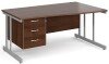 Gentoo Wave Desk with 3 Drawer Pedestal and Double Upright Leg 1600 x 990mm - Walnut