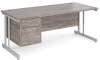 Gentoo Rectangular Desk with Twin Cantilever Legs and 2 Drawer Fixed Pedestal - 1800 x 800mm - Grey Oak
