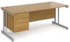 Gentoo Rectangular Desk with Twin Cantilever Legs and 2 Drawer Fixed Pedestal - 1800 x 800mm - Oak