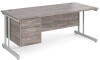 Gentoo Rectangular Desk with Twin Cantilever Legs and 3 Drawer Fixed Pedestal - 1800 x 800mm - Grey Oak