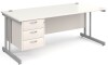 Gentoo Rectangular Desk with Twin Cantilever Legs and 3 Drawer Fixed Pedestal - 1800 x 800mm - White