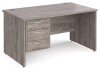 Gentoo Rectangular Desk with Panel End Legs and 3 Drawer Fixed Pedestal - 1400mm x 800mm - Grey Oak