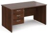 Gentoo Rectangular Desk with Panel End Legs and 3 Drawer Fixed Pedestal - 1400mm x 800mm - Walnut