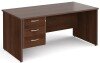 Gentoo Rectangular Desk with Panel End Legs and 3 Drawer Fixed Pedestal - 1600mm x 800mm - Walnut