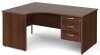 Gentoo Corner Desk with 3 Drawer Pedestal and Panel End Leg 1600 x 1200mm - Walnut