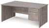 Gentoo Wave Desk with 2 Drawer Pedestal and Panel End Leg 1600 x 990mm - Grey Oak