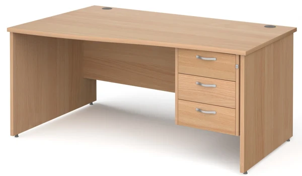 Gentoo Wave Desk with 3 Drawer Pedestal and Panel End Leg 1600 x 1200mm - Beech