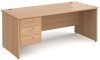 Gentoo Rectangular Desk with Panel End Legs and 3 Drawer Fixed Pedestal - 1800mm x 800mm - Beech