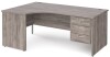 Gentoo Corner Desk with 3 Drawer Pedestal and Panel End Leg 1800 x 1200mm - Grey Oak
