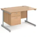 Gentoo Rectangular Desk with Single Cantilever Legs and 2 Drawer Fixed Pedestal - 1200mm x 800mm