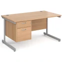 Gentoo Rectangular Desk with Single Cantilever Legs and 2 Drawer Fixed Pedestal - 1400mm x 800mm