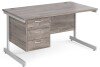 Gentoo Rectangular Desk with Single Cantilever Legs and 3 Drawer Fixed Pedestal - 1400mm x 800mm - Grey Oak