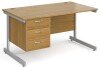 Gentoo Rectangular Desk with Single Cantilever Legs and 3 Drawer Fixed Pedestal - 1400mm x 800mm - Oak