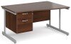 Gentoo Wave Desk with 2 Drawer Pedestal and Single Upright Leg 1400 x 990mm - Walnut
