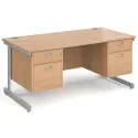 Gentoo Rectangular Desk with Single Cantilever Legs, 2 and 2 Drawer Fixed Pedestals - 1600mm x 800mm