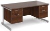 Gentoo Rectangular Desk with Single Cantilever Legs, 2 and 2 Drawer Fixed Pedestals - 1600mm x 800mm - Walnut