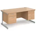 Gentoo Rectangular Desk with Single Cantilever Legs, 2 and 3 Drawer Fixed Pedestals - 1600mm x 800mm