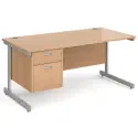 Gentoo Rectangular Desk with Single Cantilever Legs and 2 Drawer Fixed Pedestal - 1600mm x 800mm