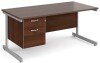 Gentoo Rectangular Desk with Single Cantilever Legs and 2 Drawer Fixed Pedestal - 1600mm x 800mm - Walnut