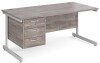 Gentoo Rectangular Desk with Single Cantilever Legs and 3 Drawer Fixed Pedestal - 1600mm x 800mm - Grey Oak
