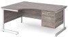 Gentoo Corner Desk with 3 Drawer Pedestal and Single Upright Leg 1600 x 1200mm - Grey Oak